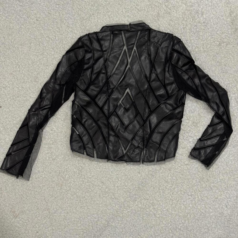 Women’s Hot & Delicious Black Geometric Faux Leather & Mesh Jacket (size S) - Picture 6 of 9